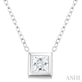 1/6 ctw Petite Bezel Set Princess Cut Diamond Fashion Pendant With Chain in 10K White Gold